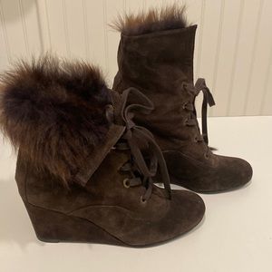 Stuart Weitzman Brown Suede and fur bootie